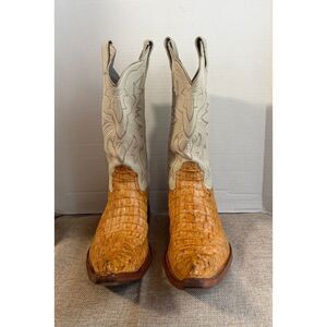 Vintage Caiman Crocodile Cowboy Boots Snip Toe Honey Tan Men's 9 Botas Vaqueras